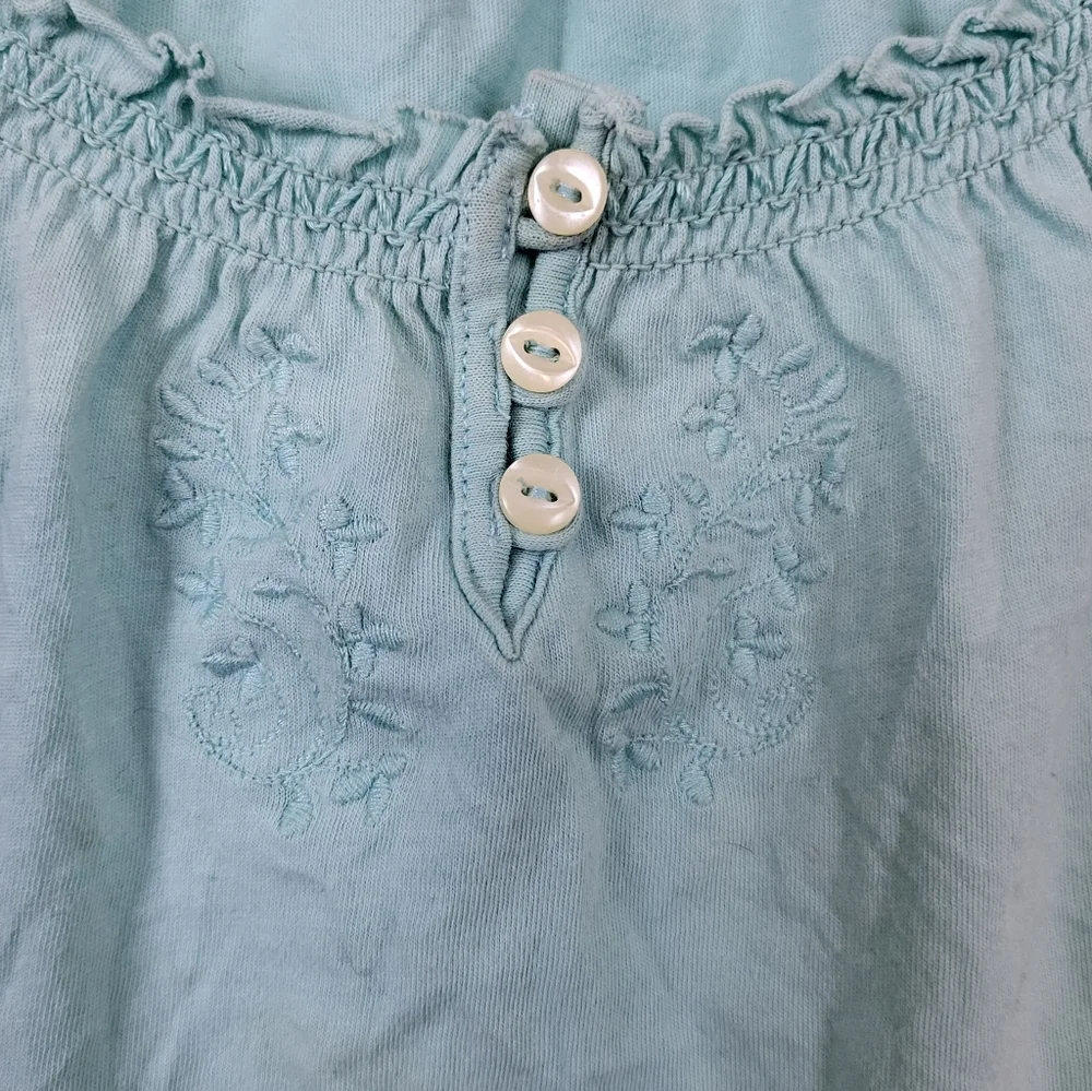 Ralph Lauren Girls Mint Green Ruffled Neck Puff Sleeve Peasant Blouse 4T Vintage